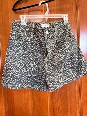 Mango Leopard Print High Waist Shorts